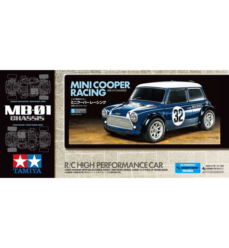 Kit Voiture RC Tamiya Mini Cooper Racing - Échelle 1:10, Châssis MB-01 - À Monter Soi-même, Nécessite Radio Et Batterie