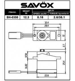 SAVOX Servo (6v-2.6kg-0.16s) SH-0350