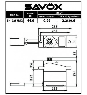 SAVOX servo (6.0v-2.2kg-0.09s) SH-0257MG