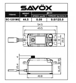 SAVOX servo (6.0v-9kg-0.09s) SC-1251MG